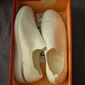 Kelly & Katie White Slip-On Sneakers with Silver Accent